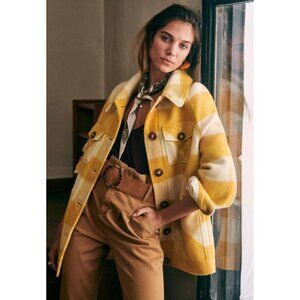 NWOT Sezane Alda plaid coat yellow tiles check oversize look SZ40 US8  bust48 in
